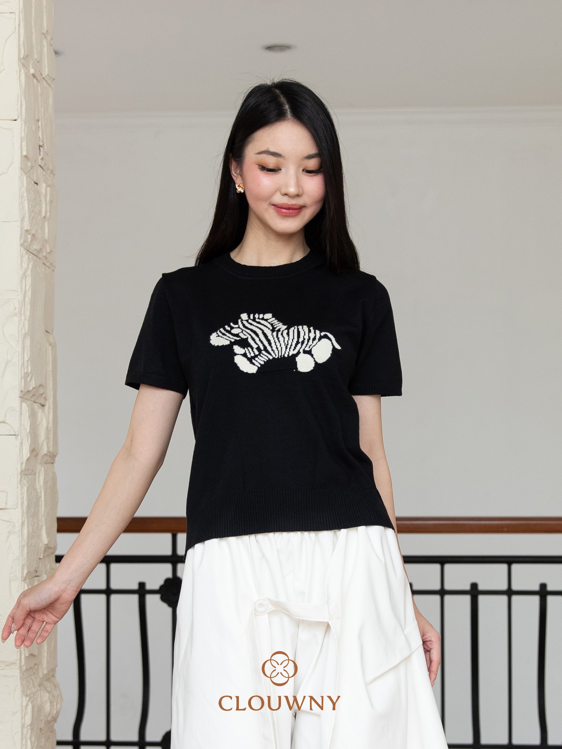 Zebra Knit Top - Black